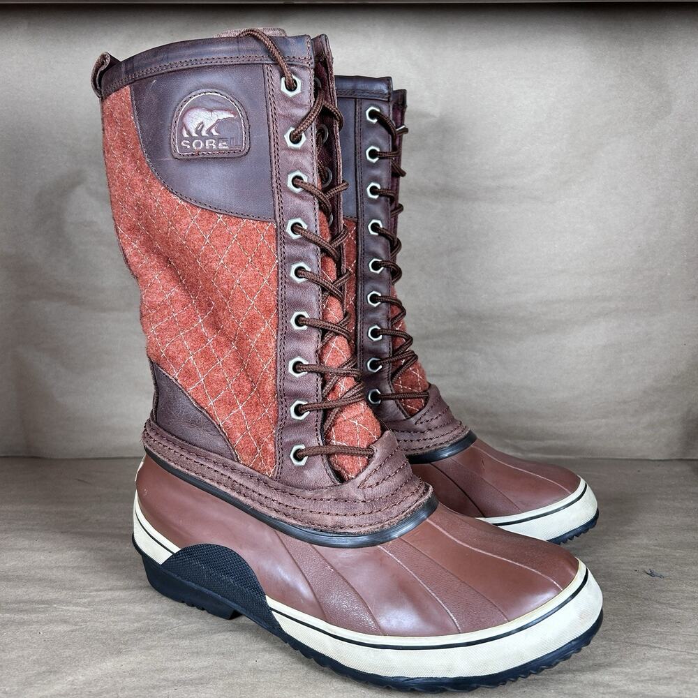 Sorel Tofino 12" Boots Wns Size 7 Quilted Rust Wool Waterproof Winter NL1619-801